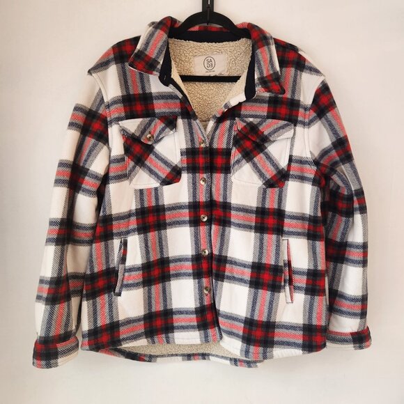 SAGE Collective Plaid Fleece Shacket Long Sleeve Shirt Jacket Warm Women's XL - Picture 2 of 7